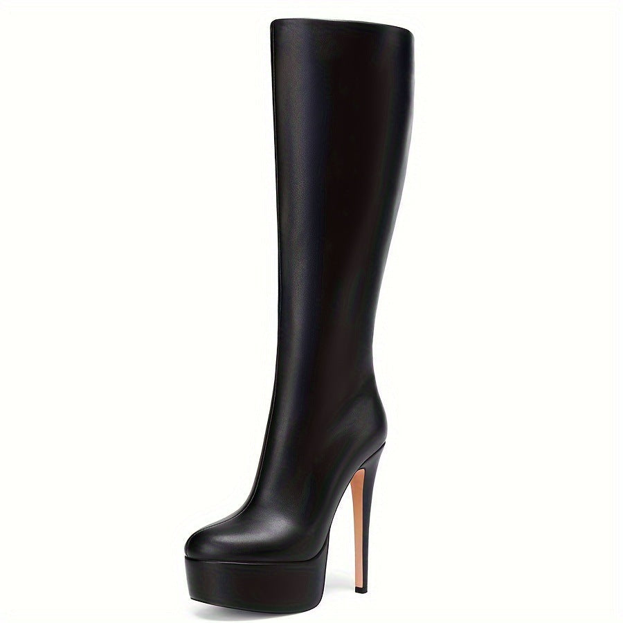 Drune | Einfarbige Hohe Stiletto-Absätze Dicke Sohle Stiefel