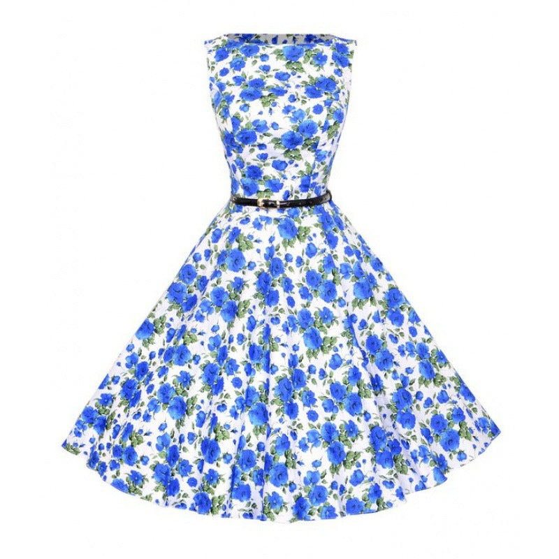 Damen Swingkleid mit floralem Design und Gürtel Drune