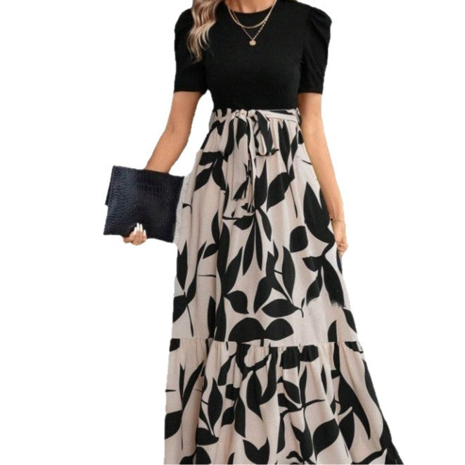 Damen Maxikleid mit floralen Akzenten und elastischem Bund Drune