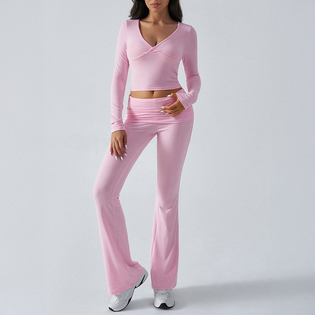Damen nan figurbetonte Yoga-Set mit hoher Taille und V-Ausschnitt Drune