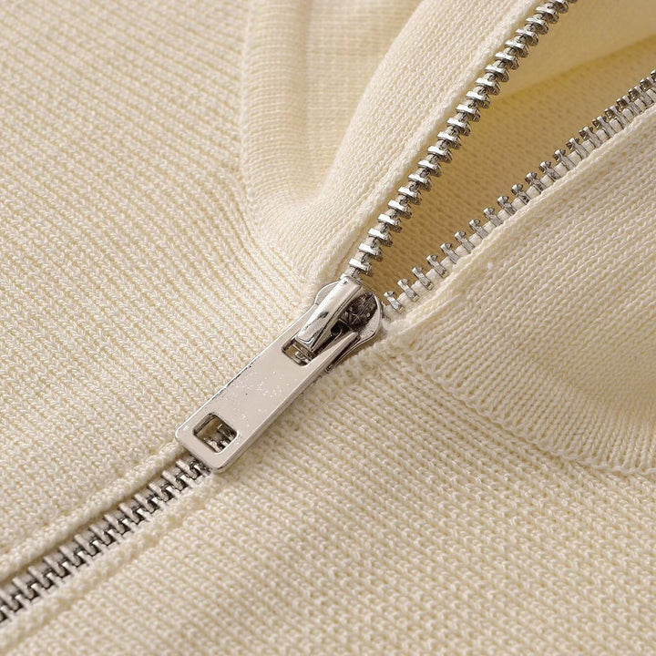 Damen Strukturstrick A-Linien Cardigan mit Reißverschluss und Stehkragen Drune