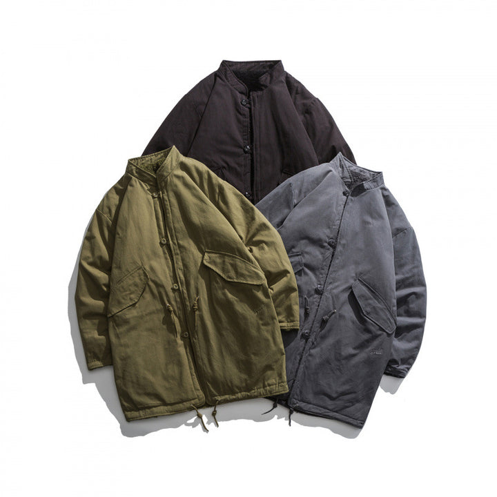 Herren Isolierende Parkajacke im Oversize‑Cut mit Sherpa‑Futter und Tunnelzugsaum Drune
