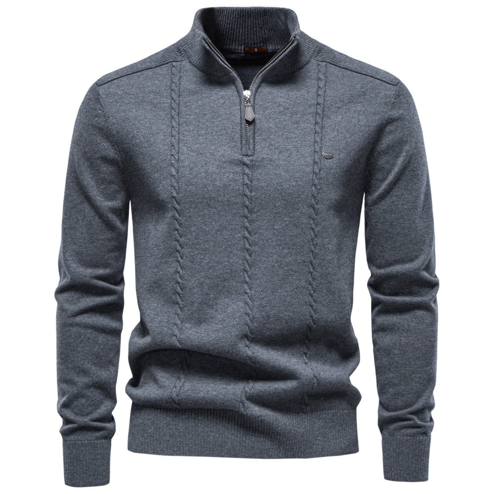 Herren Feinstrickpullover mit halbem Reißverschluss und vertikalem Zopfmuster Drune
