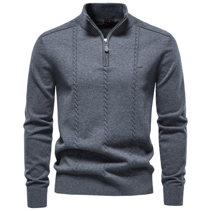 Herren Feinstrickpullover mit halbem Reißverschluss und vertikalem Zopfmuster Drune