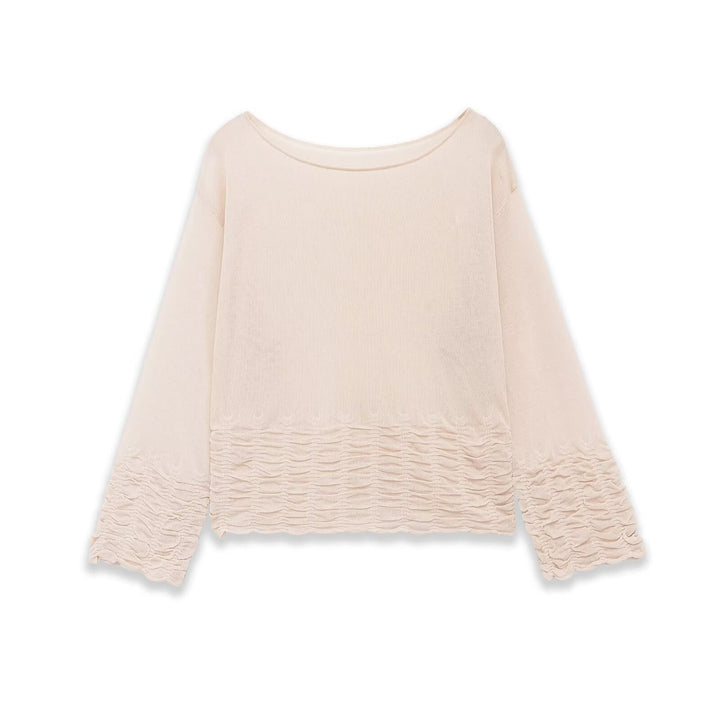 Damen Weites Strickpullover-Top mit U-Boot-Ausschnitt und gerafftem Volantsaum Drune