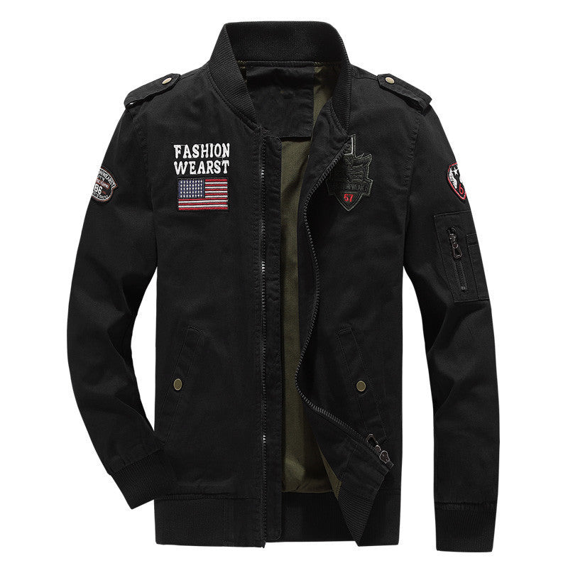 Herren Baumwoll-Canvas Bomberjacke im Field-Stil mit Badge‑Applikationen und Ärmeltasche Drune