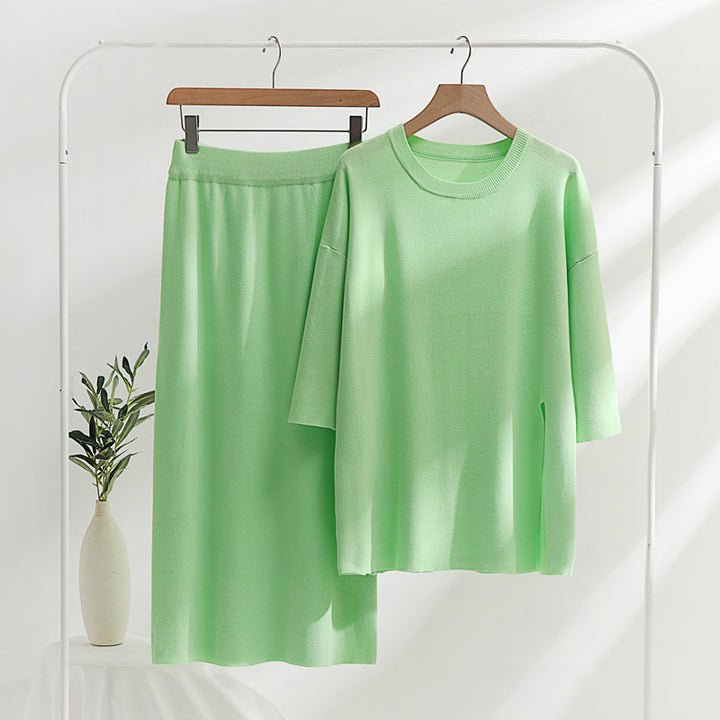 Damen stilvolles Strickset mit lässigem Schnitt und seitlichem Schlitz Drune