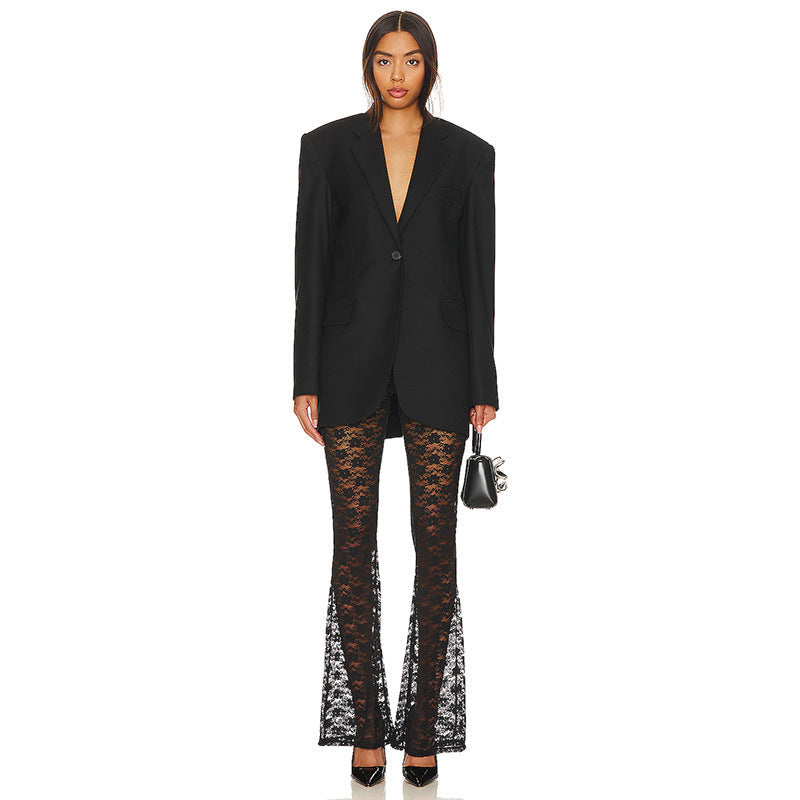 Damen Spitzenleggings mit weitem Bein und hohem Bund Drune