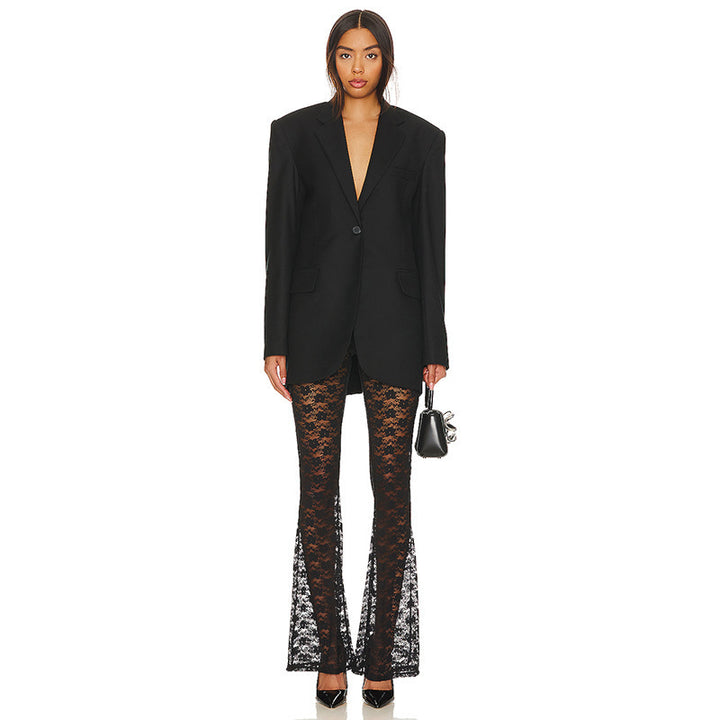 Damen Spitzenleggings mit weitem Bein und hohem Bund Drune