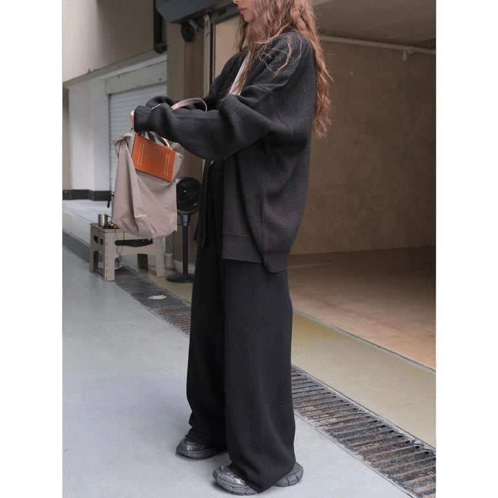 Damen Weite Strick‑Palazzohose im Lounge‑Look mit hohem Bund Drune