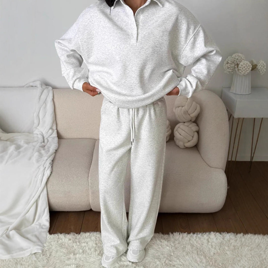 Damen weites Polo-Lounge-Set mit elastischem Tunnelzugbund und Wide‑Leg-Jogginghose Drune