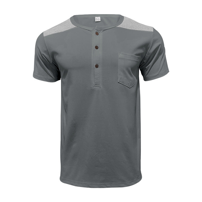 Herren nan Kurzarm-Henleyshirt aus weicher Baumwollmischung mit Brusttasche und Schulterblende Drune