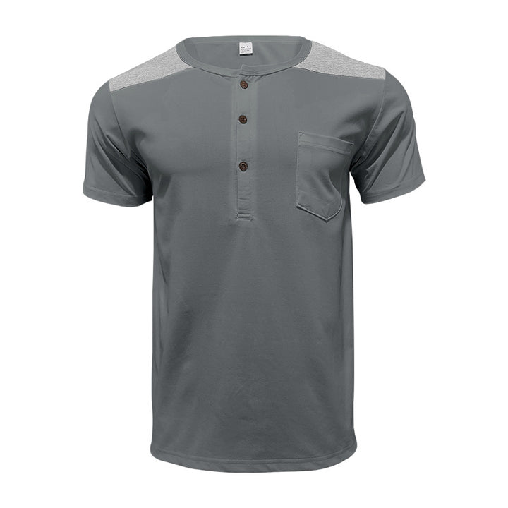 Herren nan Kurzarm-Henleyshirt aus weicher Baumwollmischung mit Brusttasche und Schulterblende Drune