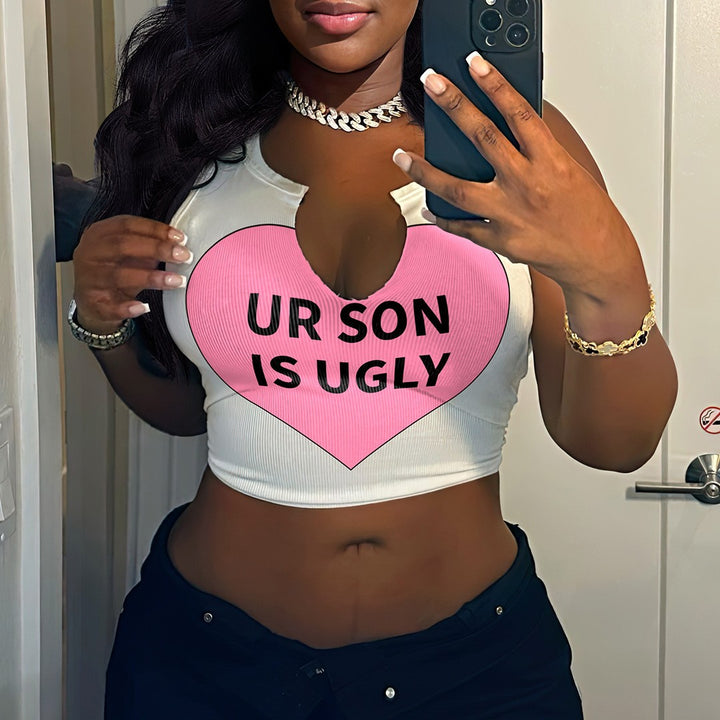 Damen Crop-Top mit auffälligem Schriftzug und lockerer Passform Drune
