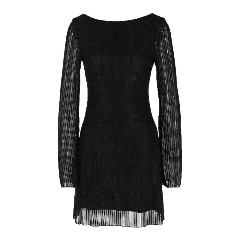 Damen elegantes Minikleid mit transparenten Langärmeln und schimmerndem Effekt Drune