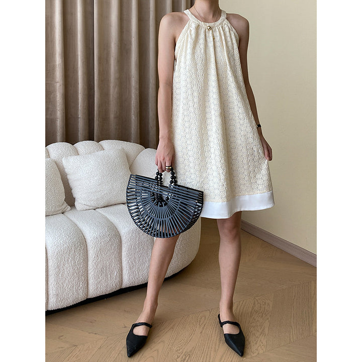 Damen Sommerkleid mit verspieltem Muster und hohem Hals Drune