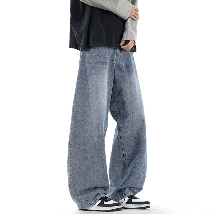 Herren Relaxed Wide‑Leg Denimhose mit extra weitem Bein und Vintage-Fade Drune