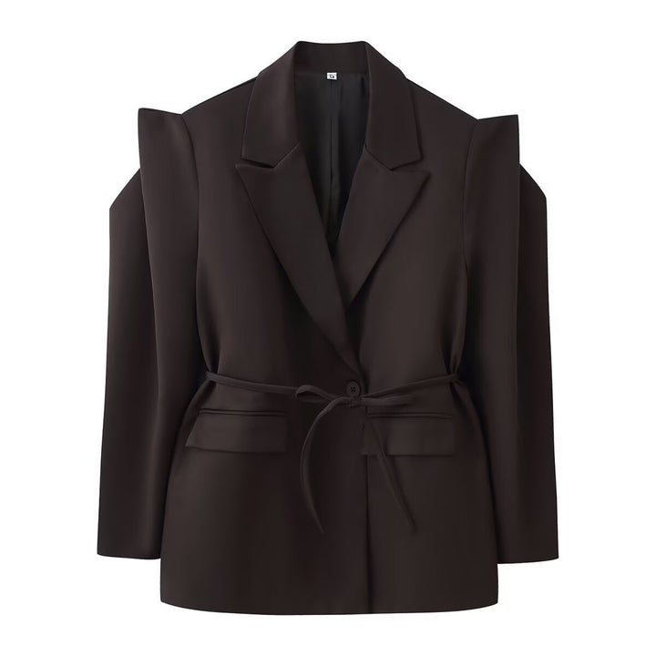 Damen Blazer mit Cut-Out‑Schultern, Taillengürtel und Pattentaschen Drune