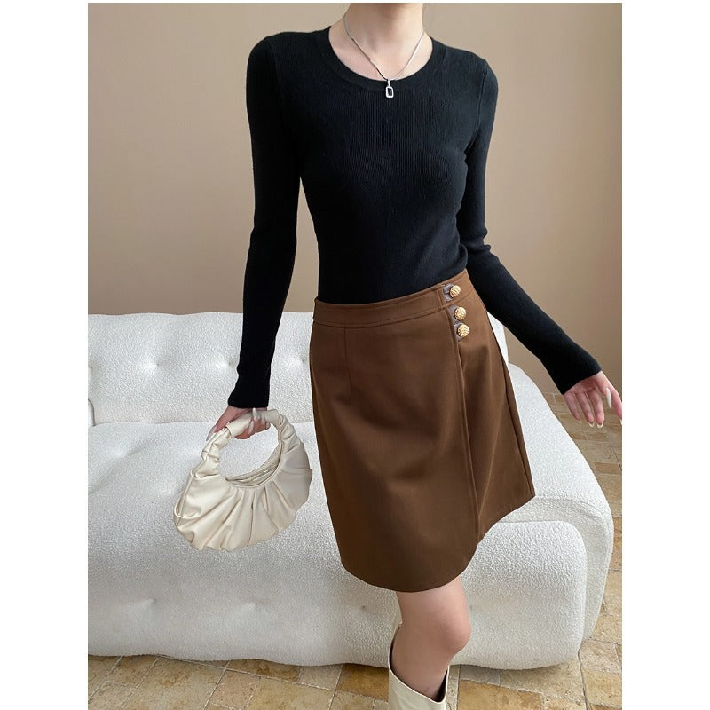 Damen figurbetontes Rippenshirt mit Rundhalsausschnitt und langem Arm Drune