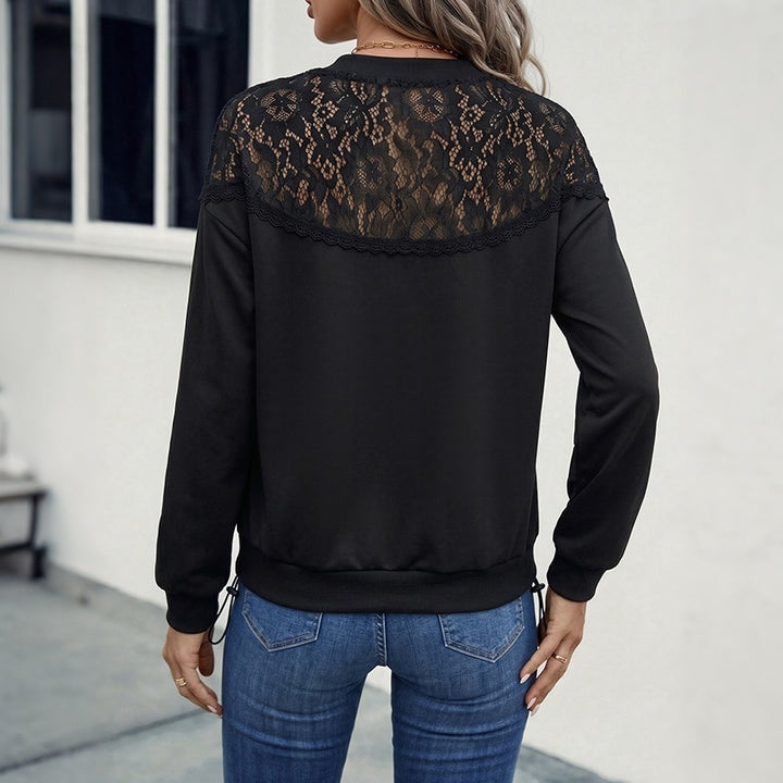 Damen Elegantes Sweatshirt mit Spitzenakzenten Drune