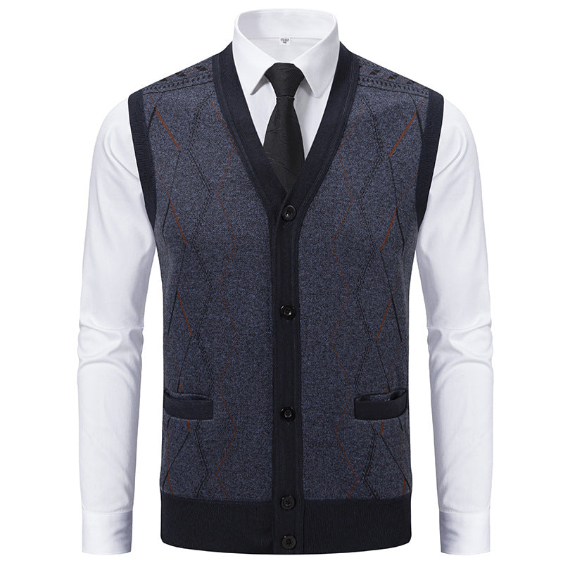 Herren Ärmellose Strickweste mit Rauten‑Muster, V‑Ausschnitt und Knopfleiste Drune