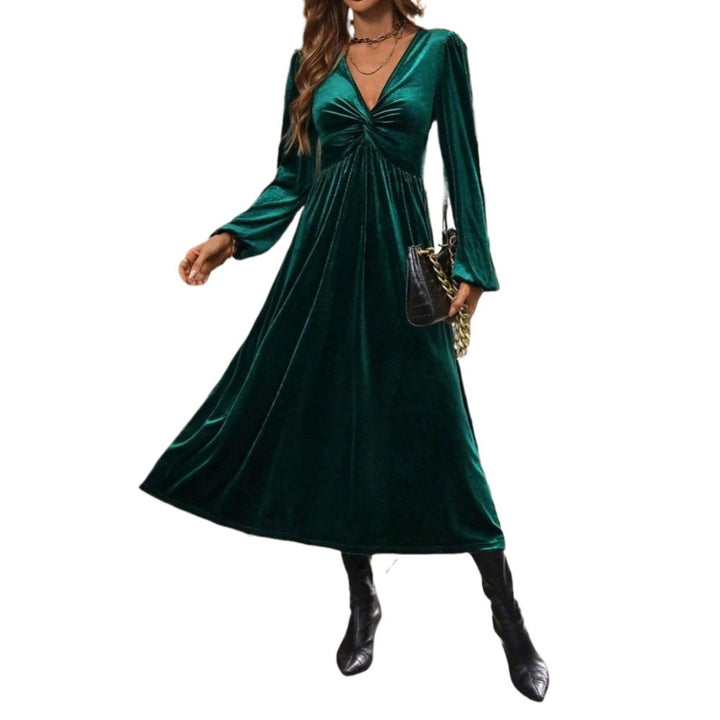 Damen Midikleid aus Samt mit gedrehtem Bustier und schwingendem Tellerrock Drune