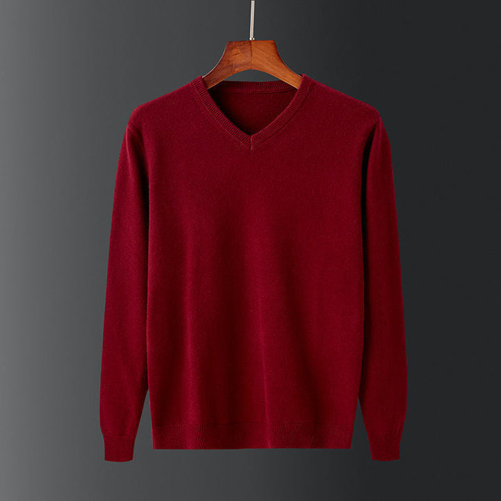 Herren eleganter V-Ausschnitt Pullover aus feiner Wolle Drune