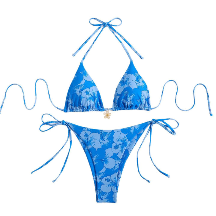 Damen Triangel-Bikini-Set mit floralem Design und verspielten Bindebändern Drune