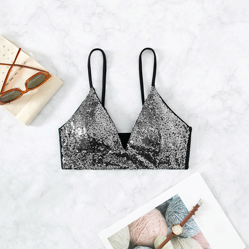 Damen Pailletten Triangle Bralette Drune