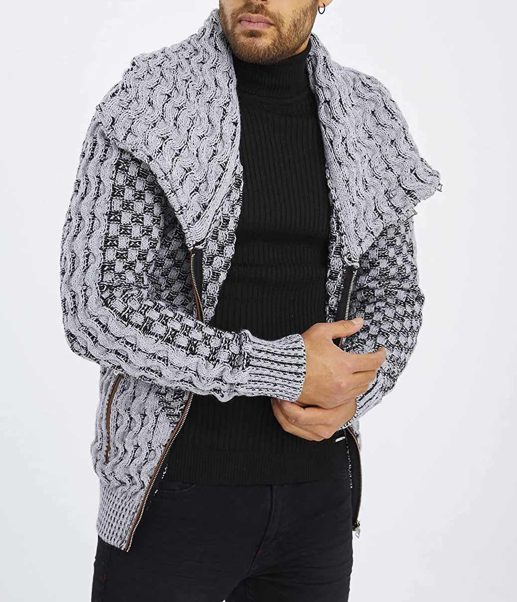 Herren modische Strickjacke mit asymmetrischem Reißverschluss und einzigartigem Zopfmuster Drune