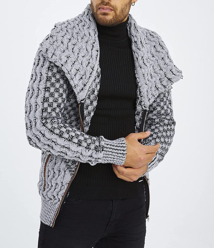 Herren modische Strickjacke mit asymmetrischem Reißverschluss und einzigartigem Zopfmuster Drune