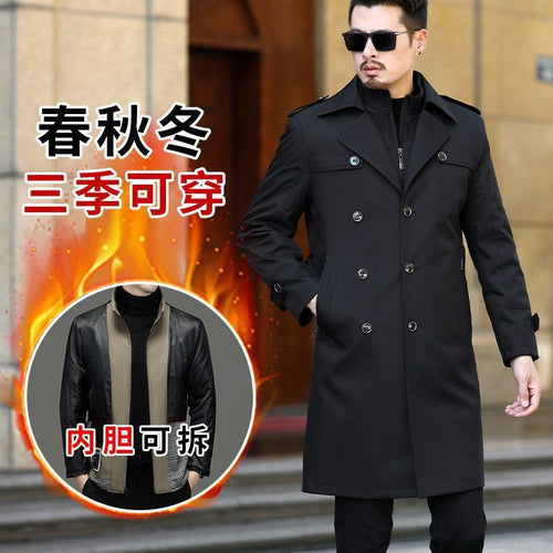 Herren knielanger Trenchcoat mit doppelreihiger Knopfleiste und Epauletten Drune
