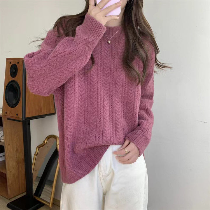 Damen gemütlicher Strickpullover mit feinem Zopfmuster Drune