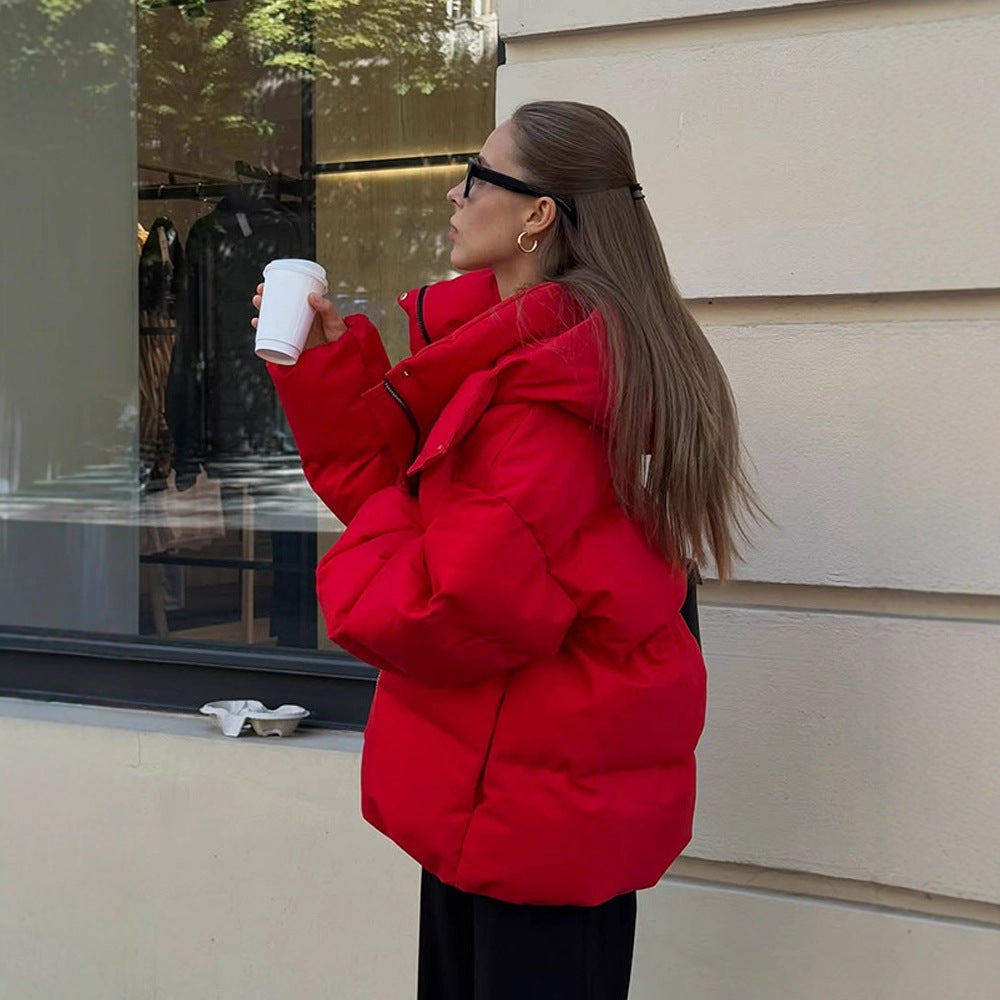Damen Kurz geschnittene Stepp-Winterjacke mit hoher Kragenkapuze und wattierter Thermofütterung Drune