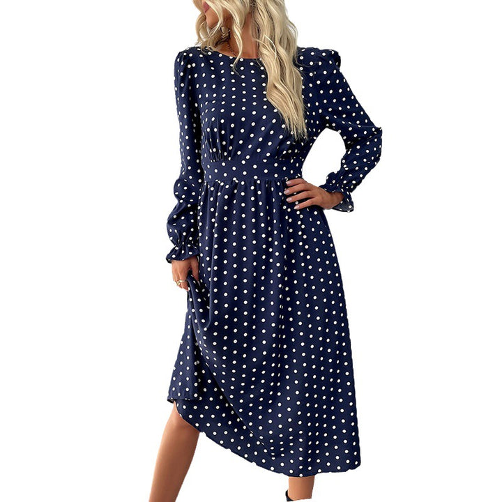 Damen Gepunktetes Midikleid mit geraffter Taille und Ballonärmeln Drune