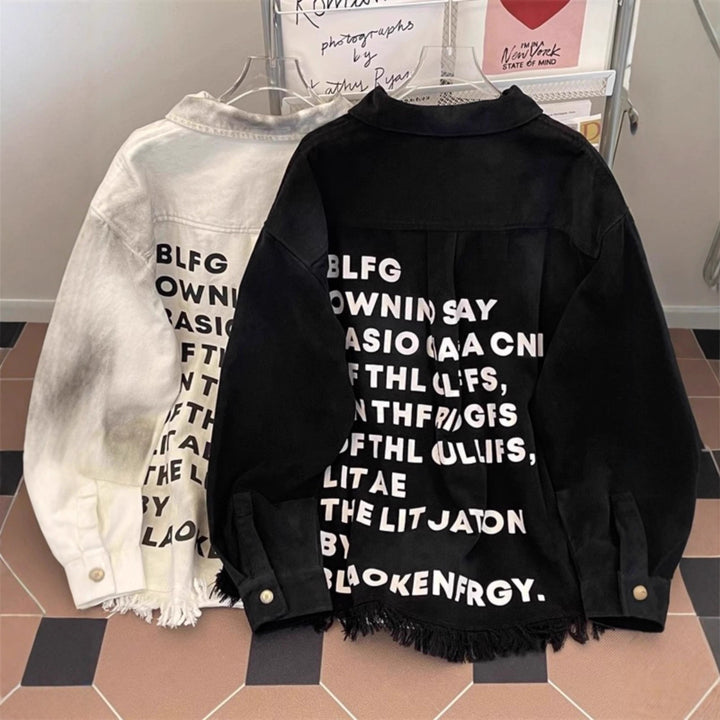 Damen Urbane Oversized Jacke mit kreativem Schriftzug Drune