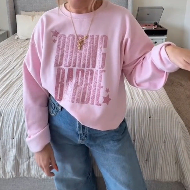Damen nan glitzerndes Rundhals-Sweatshirt mit Statement-Print und angerauter Innenseite Drune