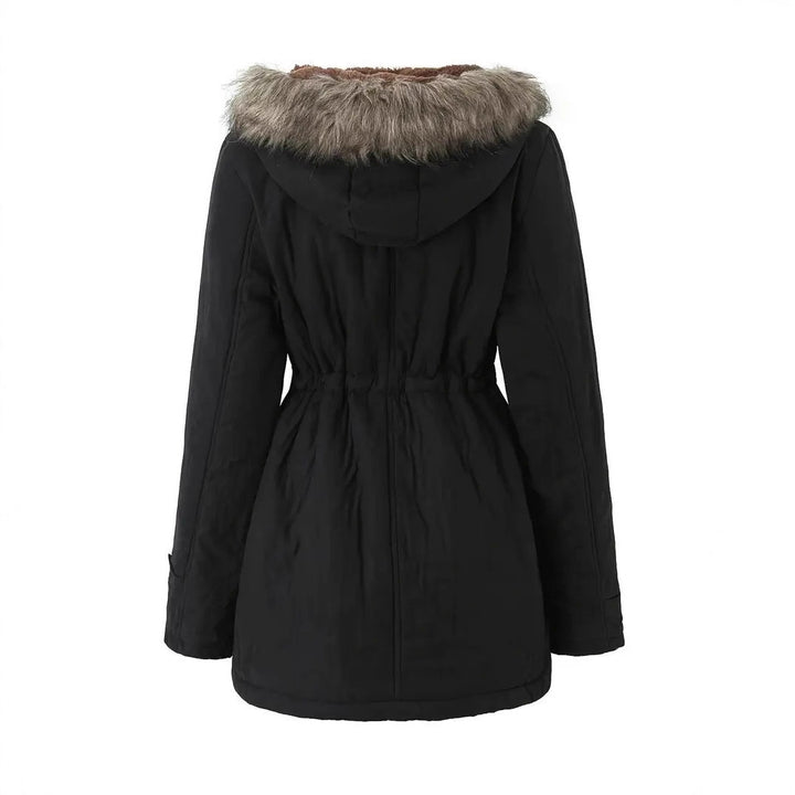 Damen taillierter Parka mit Teddyfutter, Kunstfellkapuze und Multifunktions-Taschen Drune
