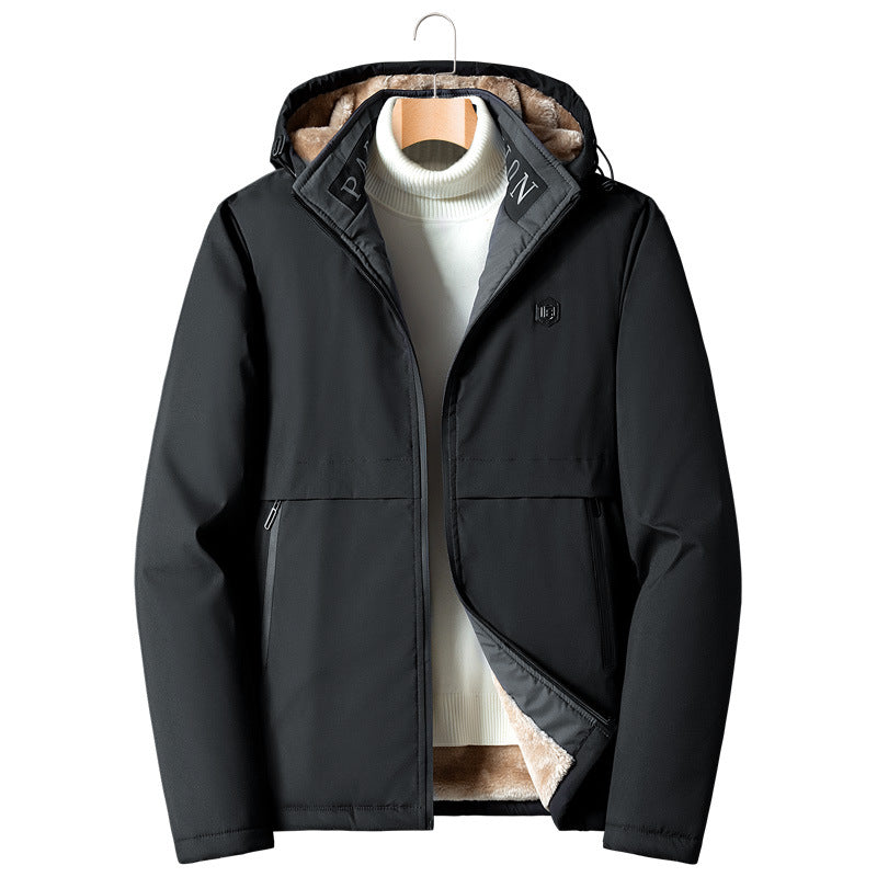 Herren Übergangsjacke mit Teddyfutter, winddichter Außenhülle und Kapuze Drune