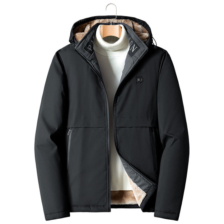 Herren Übergangsjacke mit Teddyfutter, winddichter Außenhülle und Kapuze Drune