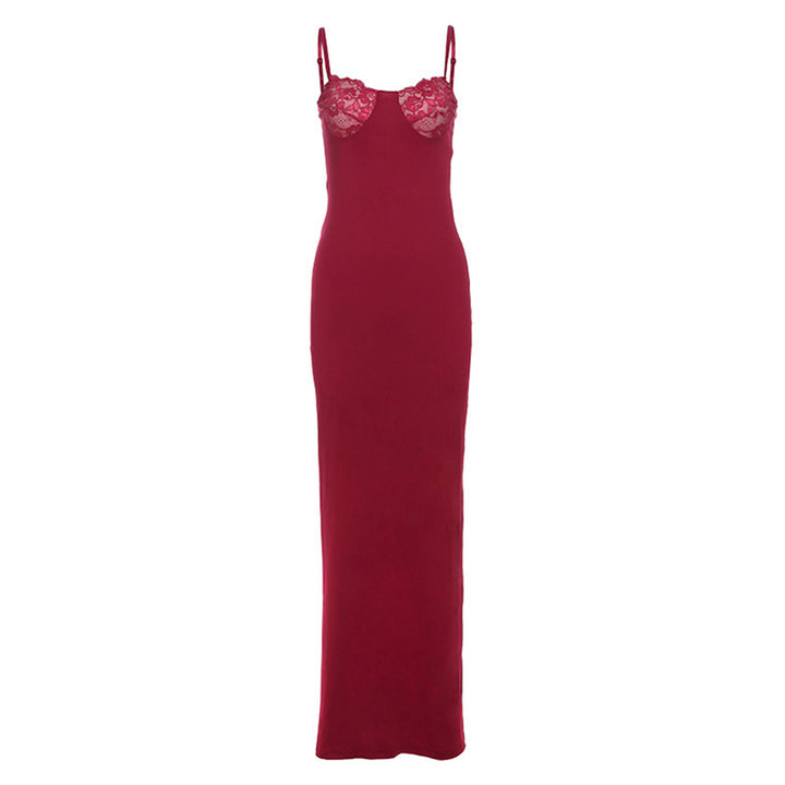 Damen Elegantes Maxikleid mit Spitzenoberteil und figurbetontem Schnitt Drune