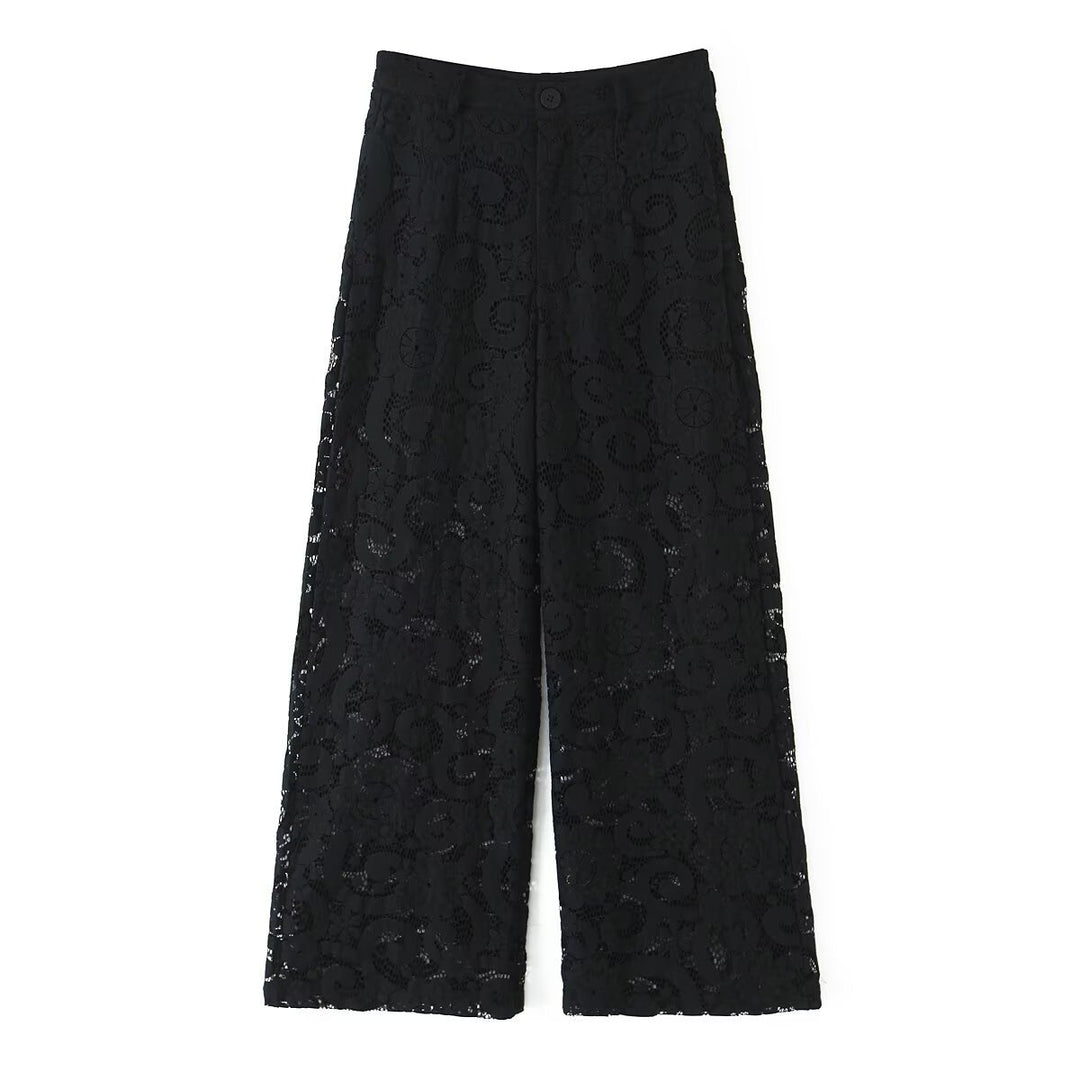 Damen Weite Spitzenhose mit hoher Taille und gefütterter Innenlage Drune