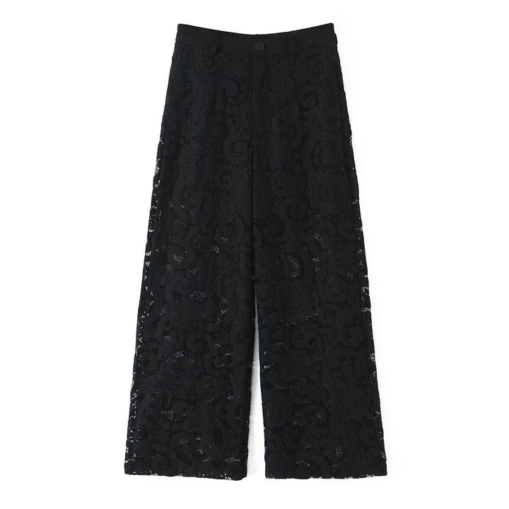 Damen Weite Spitzenhose mit hoher Taille und gefütterter Innenlage Drune