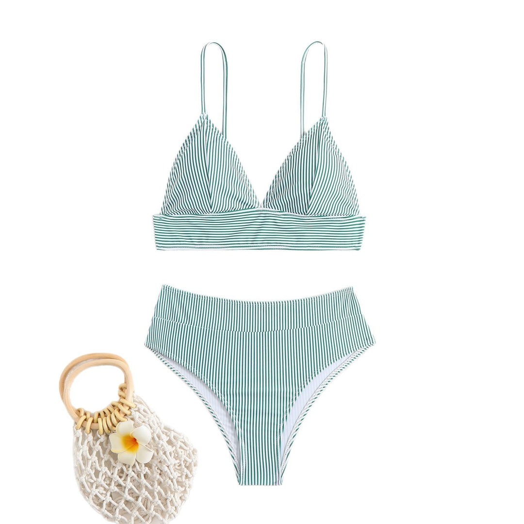Damen Bikini-Set mit klassischem Streifenmuster und hohem Taillenschnitt Drune