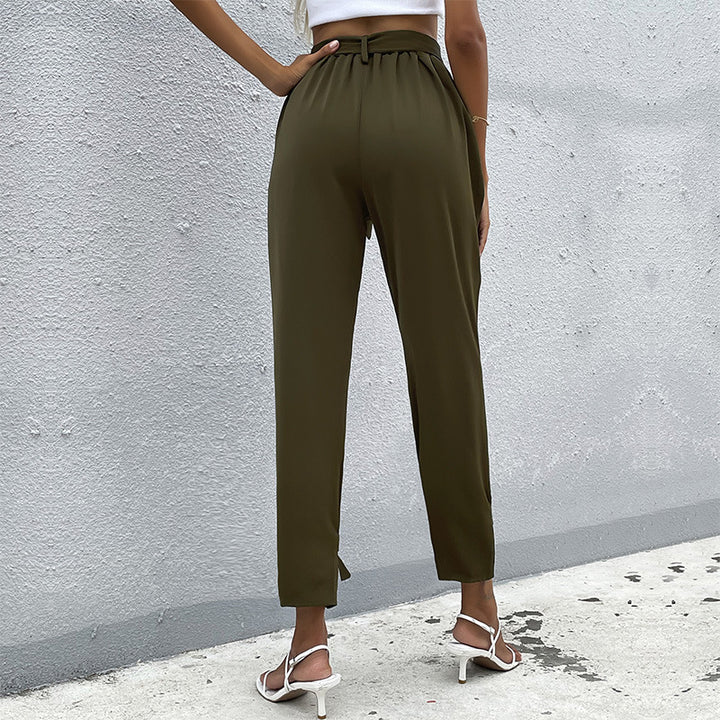 Damen Paperbag-Hose mit Bindegürtel, lockerer Taillenbund und Knoten-Detail am Bein Drune