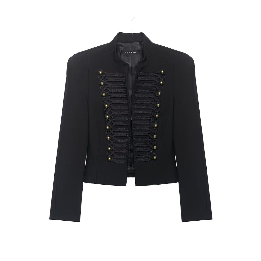 Damen Militärisch inspirierte Kurzjacke mit Stehkragen und Zierkordeln Drune