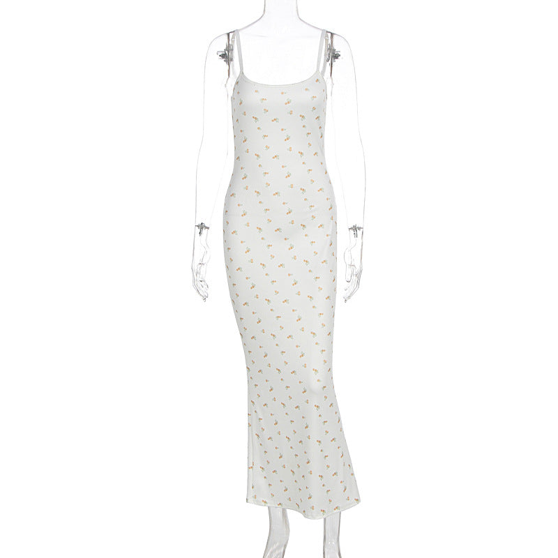 Damen Maxikleid mit floralem Muster und feinen Spaghettiträgern Drune