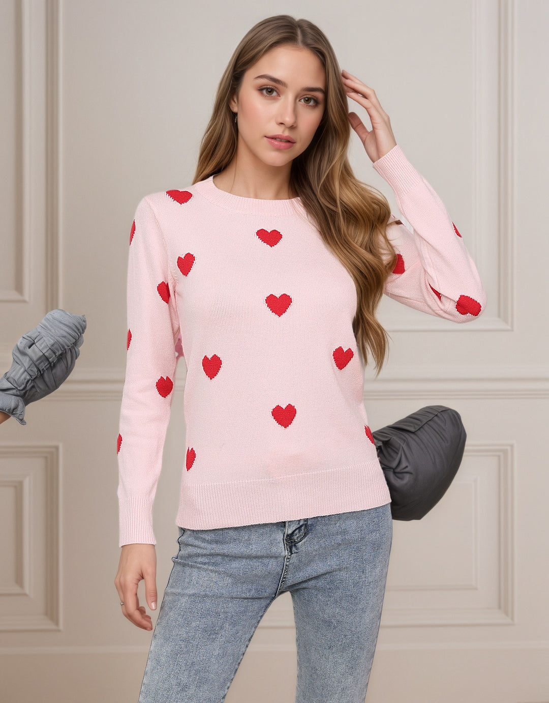 Damen Strickpullover mit Herz-Design und feiner Struktur Drune