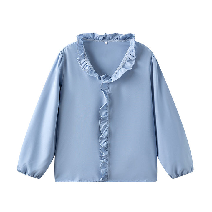 Damen Bluse mit Rüschendetails und elegantem Stehkragen Drune