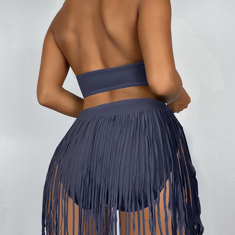 Damen Einteiler Badeanzug mit raffinierten Cut-Outs und modischen Fransen Drune